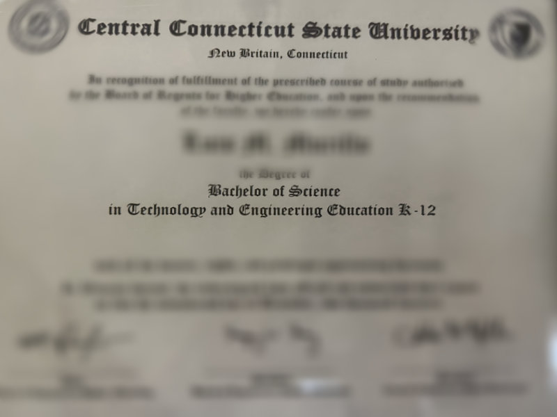 A college diploma from Southern Connecticut State University for Bachelor of Science in Technology and Engineering Education K-12.